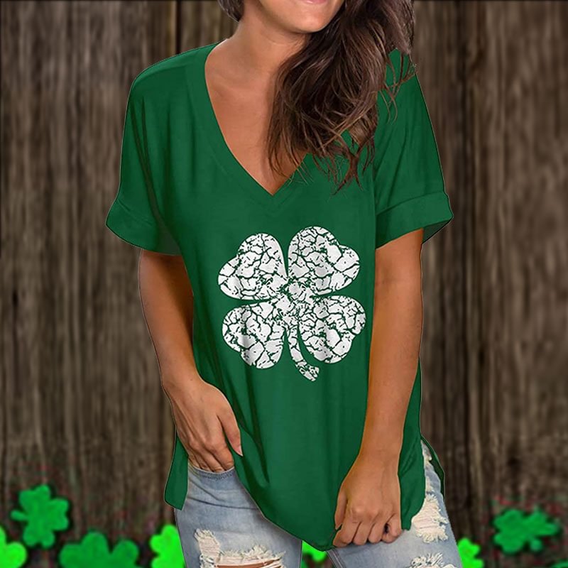 Shamrock Print Solid Green St. Patrick's Women T-shirt