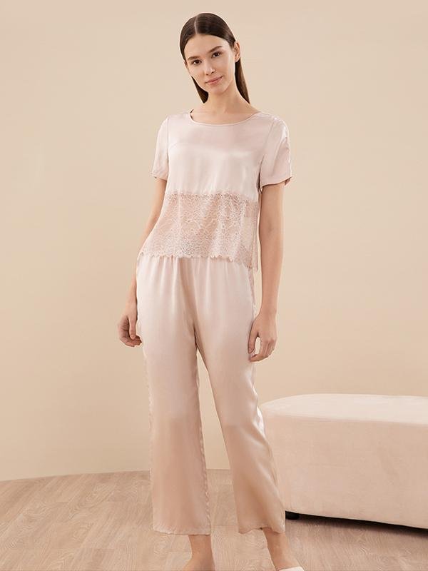 19 Momme Elegant Lace Silk Pajamas Set-Real Silk Life