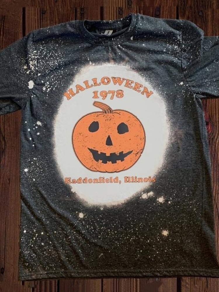 Pumpkin Print Halloween Round Neck Short Sleeve Casual T-shirt-Mayoulove