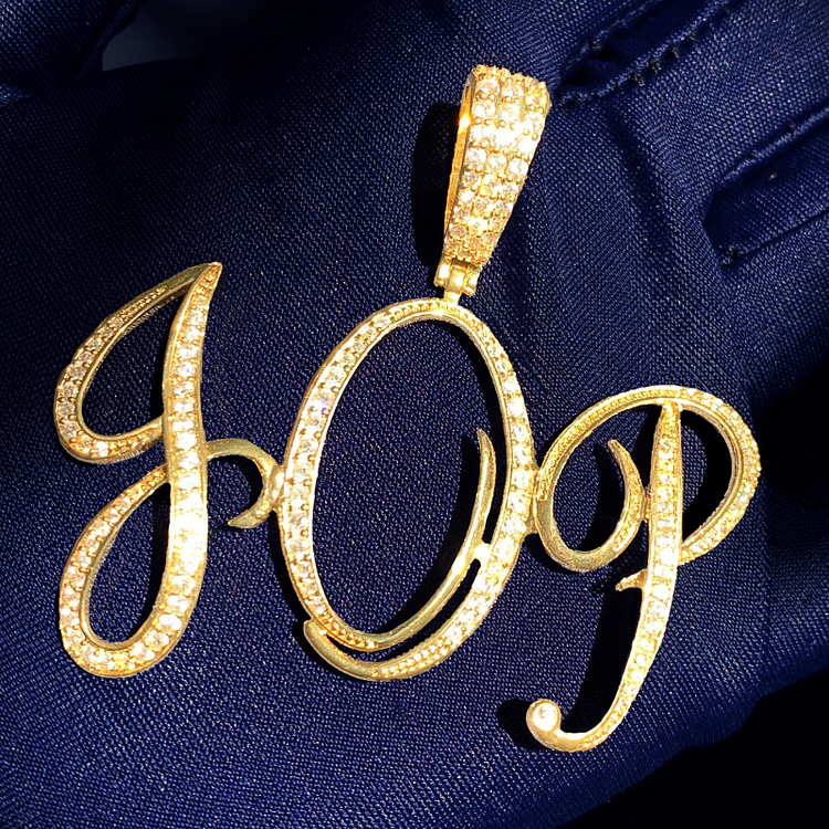 Custom Name Chain Cursive Letter Iced Out Pendant Hip Hop Necklace