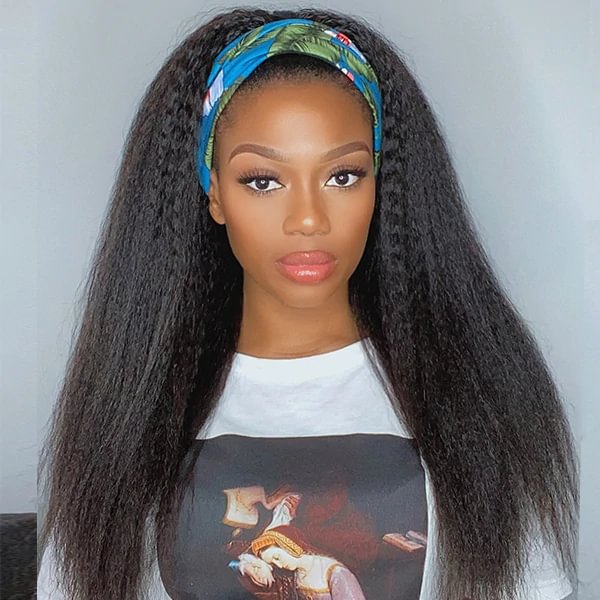 Headband Scarf Wig Kinky Straight Human Hair Wig No plucking wigs for women No Glue No Sew In More Hairstyles Available