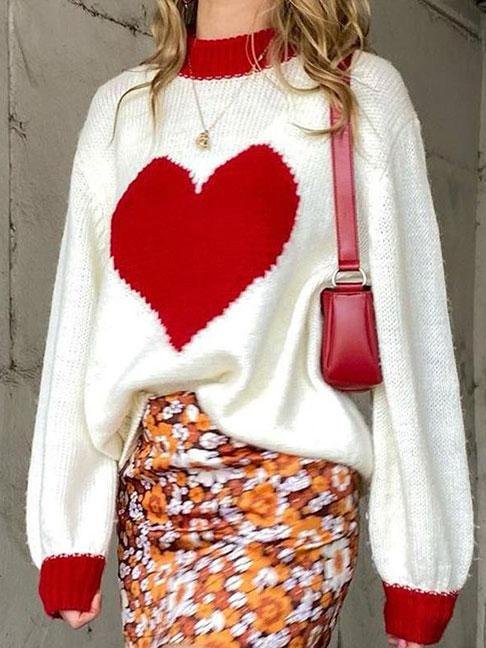 Mayoulove Color block heart printed sweater-Mayoulove