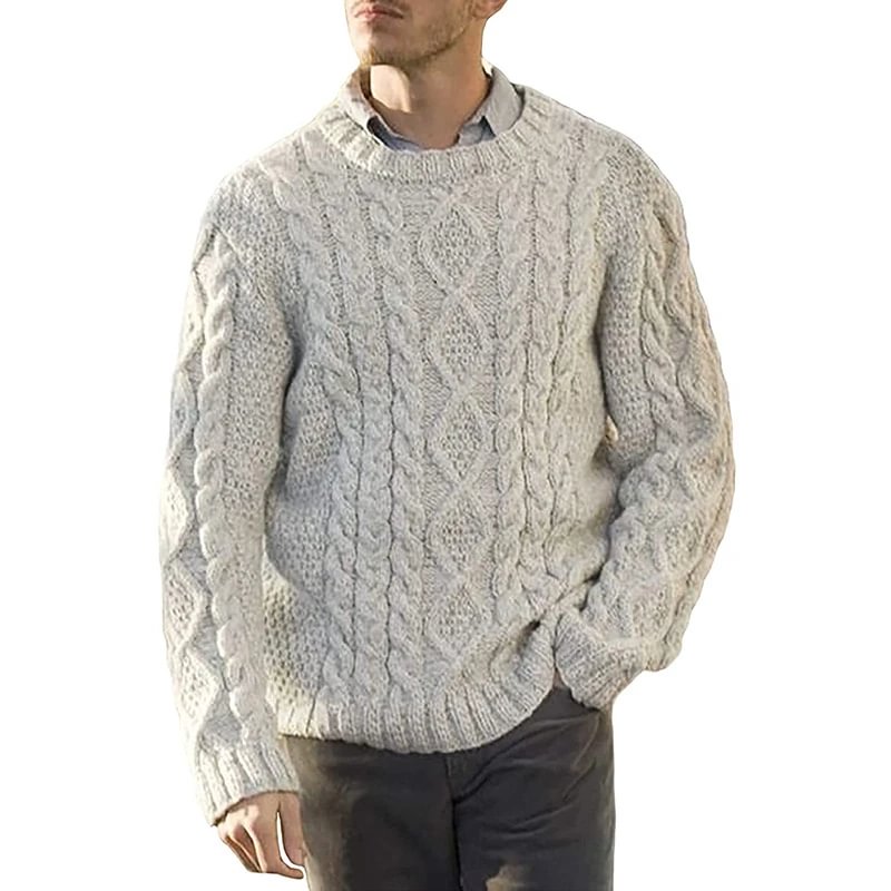 Solid Color Round Neck Long Sleeve Sweater Men's Wear-Corachic