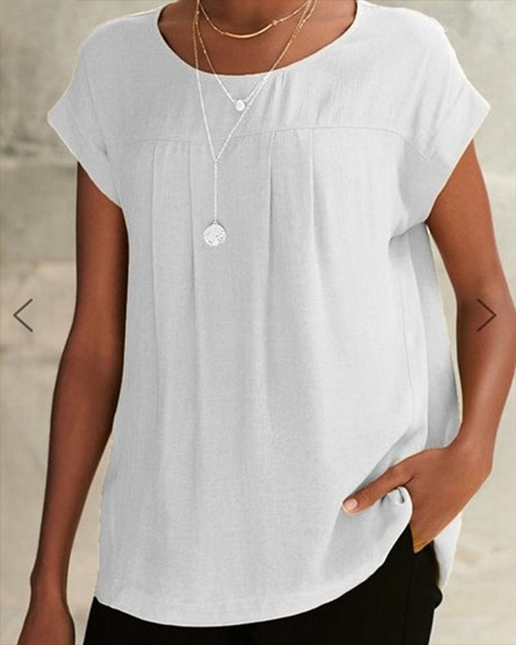 Summer Plus Size Cotton And Linen Fashion Round Neck Shirt-Mayoulove