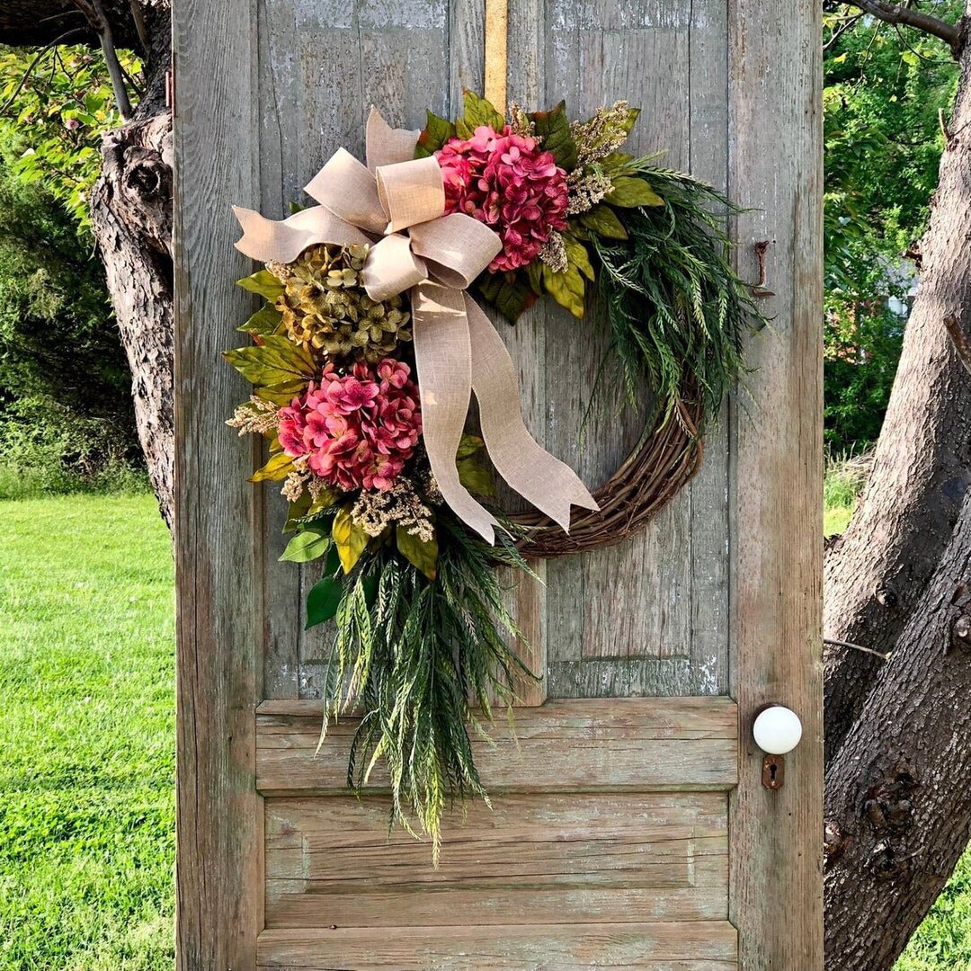 Farmhouse pink hydrangea wreath - Rustic home decor、、sdecorshop