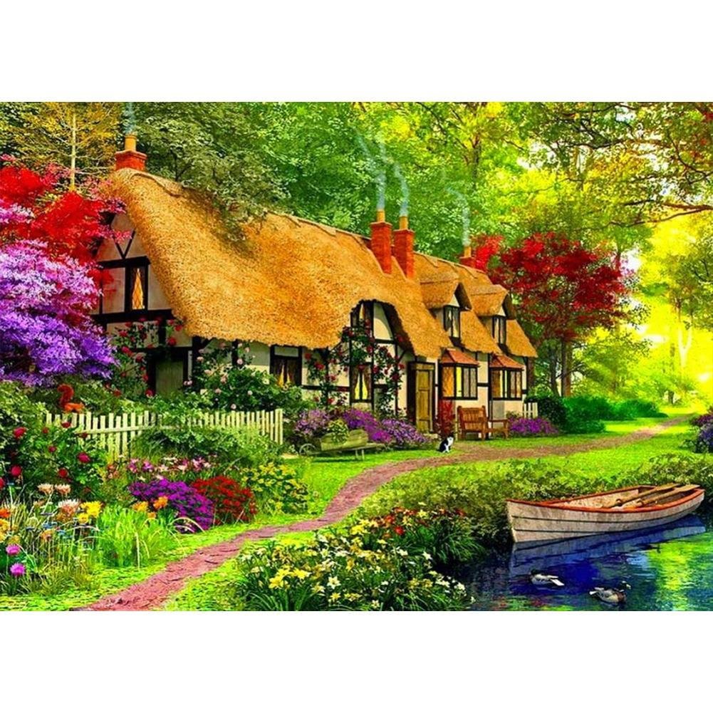 Full Round Diamond Painting Countryside Colorful House (40*30cm)