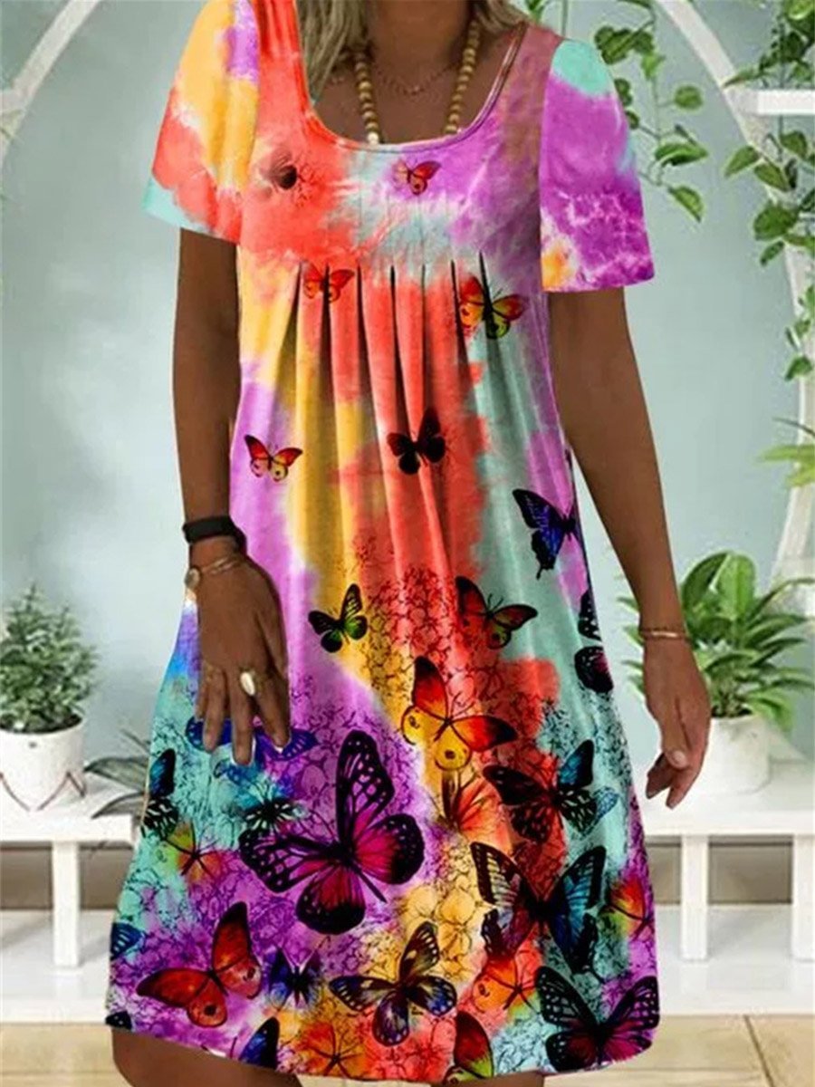 Multicolor Short Sleeve Casual A-Line Dresses P13518