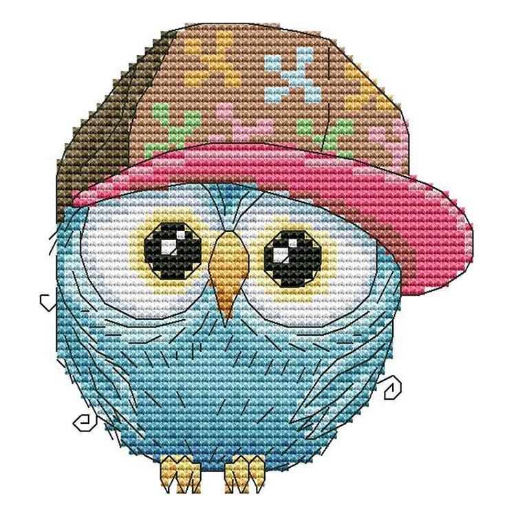 (14Ct/11Ct Counted/Stamped) Owl In A Hat - Cross Stitch Kit 16*15CM