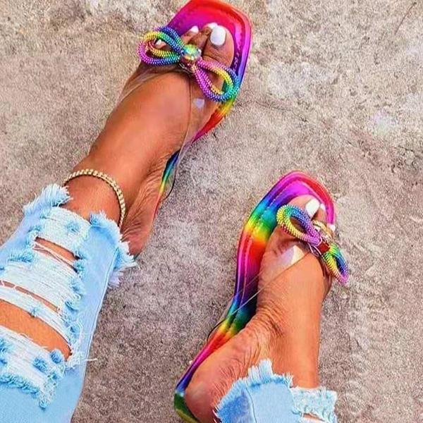 Women's Colored Herringbone Peep Toe Slippers