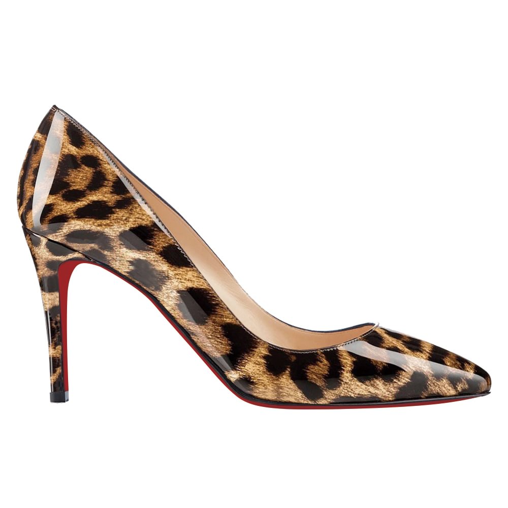 90mm Middle Heels Pointy Toe Pumps Leopard Patent-vocosishoes