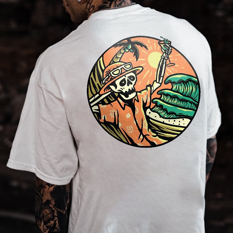 Cloeinc Skull In Holiday Sand Beach Printed Men's T-shirt - Cloeinc