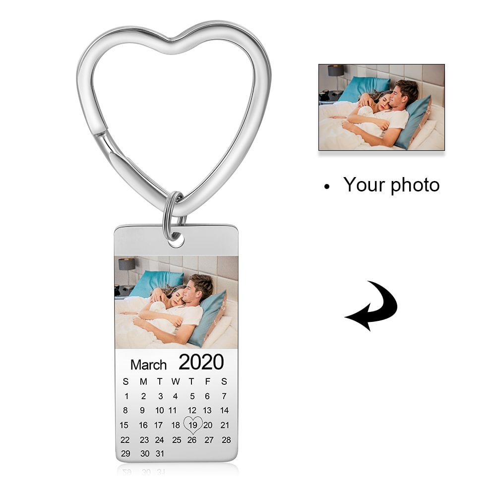 Personalisierte gravierte Fotos und Kalender Schlüsselbund Herz Anhänger m1-t1 Kettenmachen