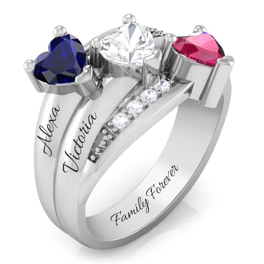 Custom Engraved Name Ring with 3 Names and 3 Birthstones