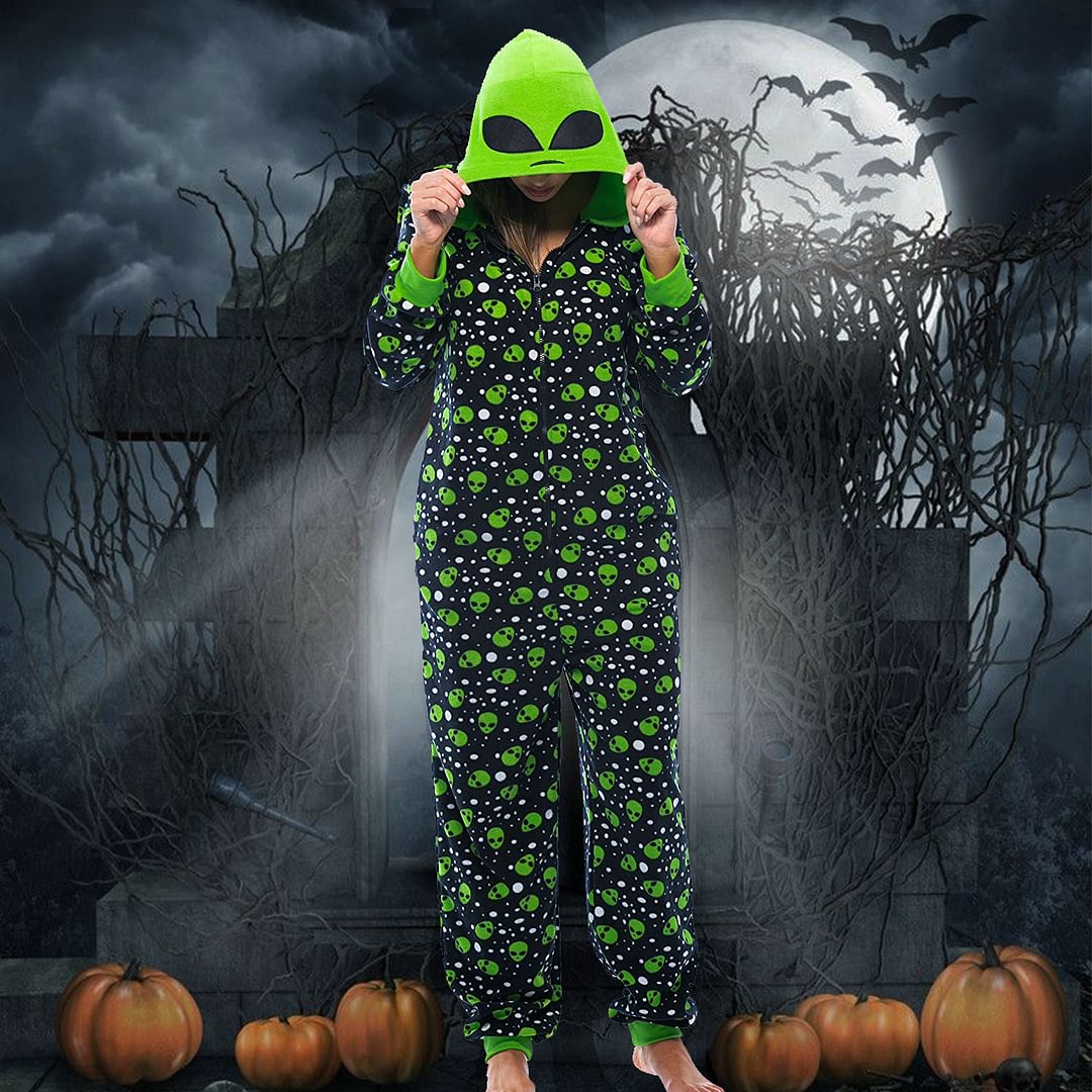 Alien Face Patterns All Over Print Design Women Funny Halloween Onesie Costume