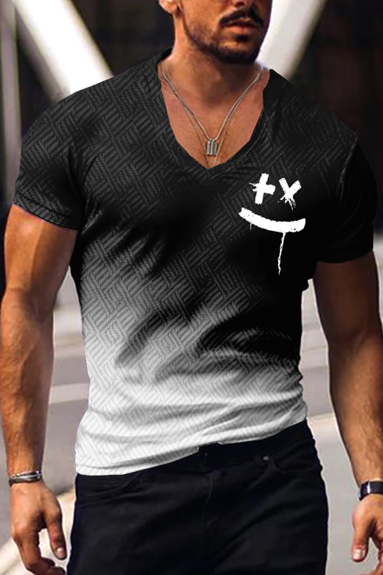 Tiboyz Fashion Gradient Black V-Neck T-Shirt