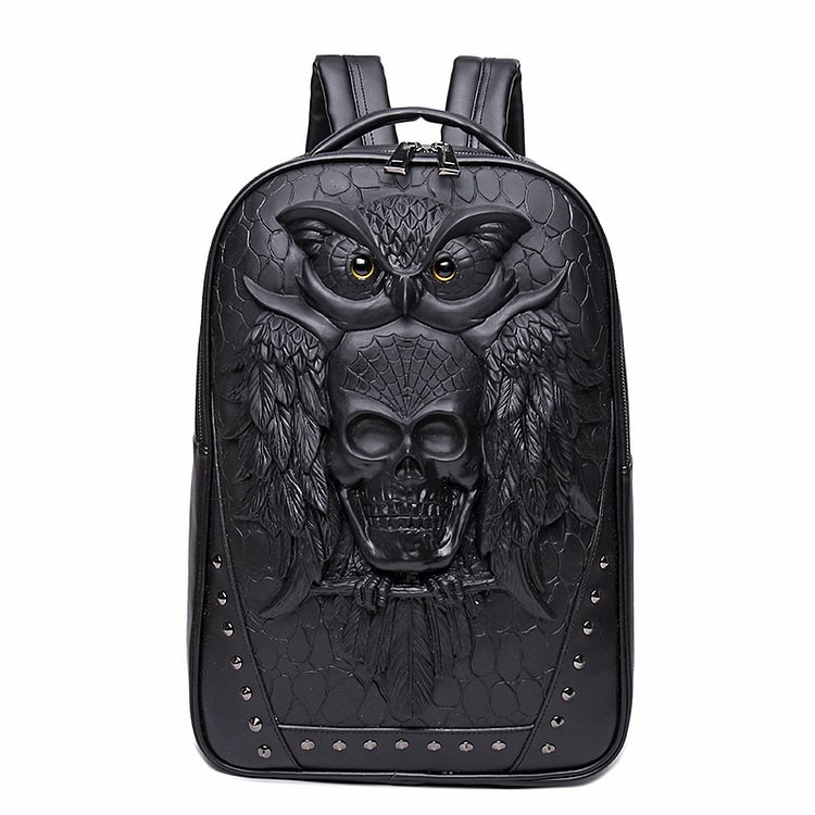 Gothic Dark Statement 3D Owl Skull Rivet Cobra PU Backpacks