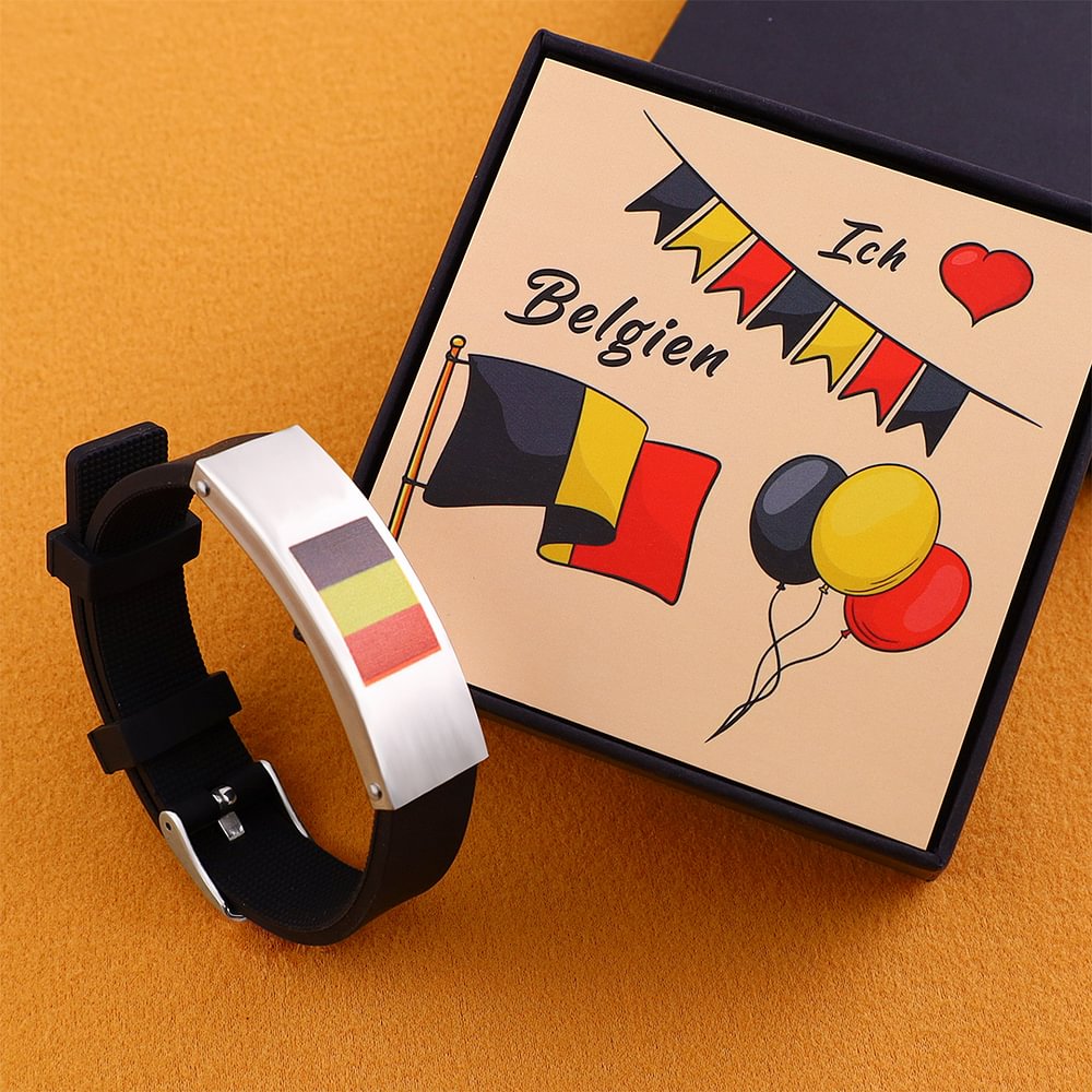Silikonarmband mit Muster zum belgischen Nationalfeiertag mit Geschenkkarte Geschenkbox  Kettenmachen