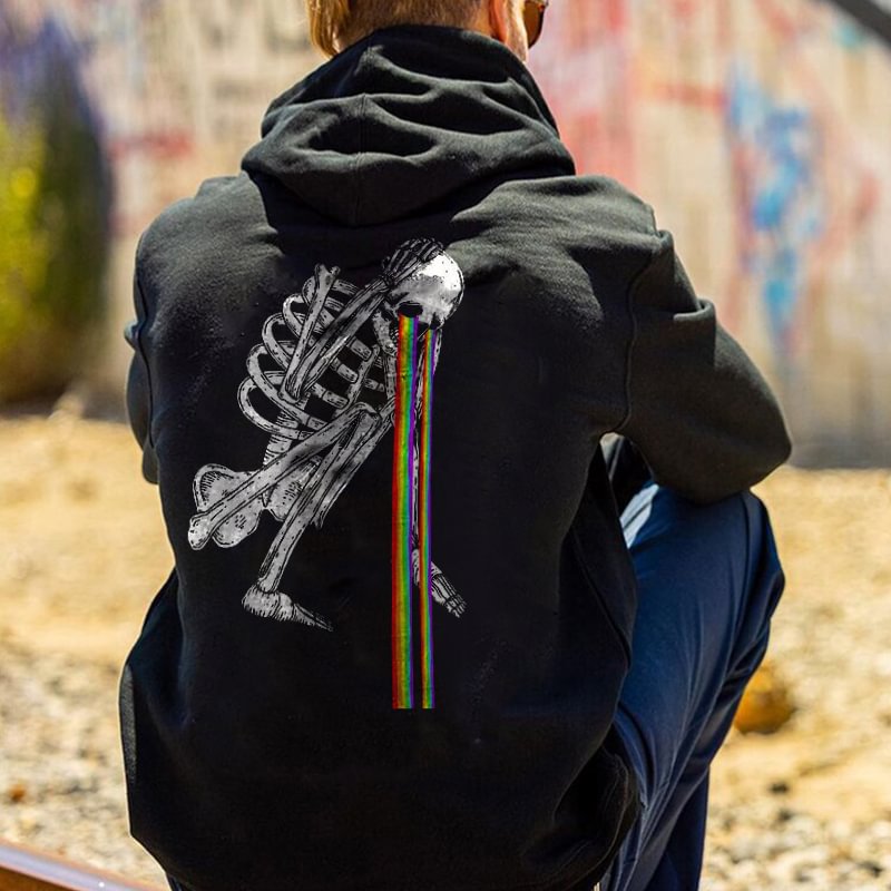 Skeleton Emitting Colorful Light Print Streetwear Hoodie - Krazyskull