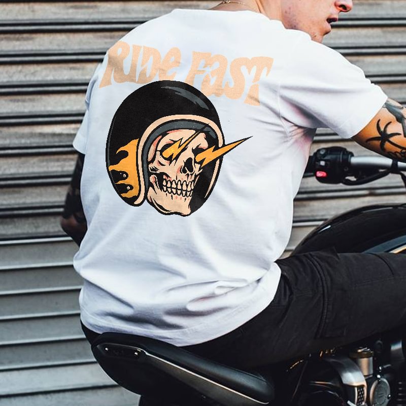 Ride fast helmet skull print designer t-shirt - Krazyskull