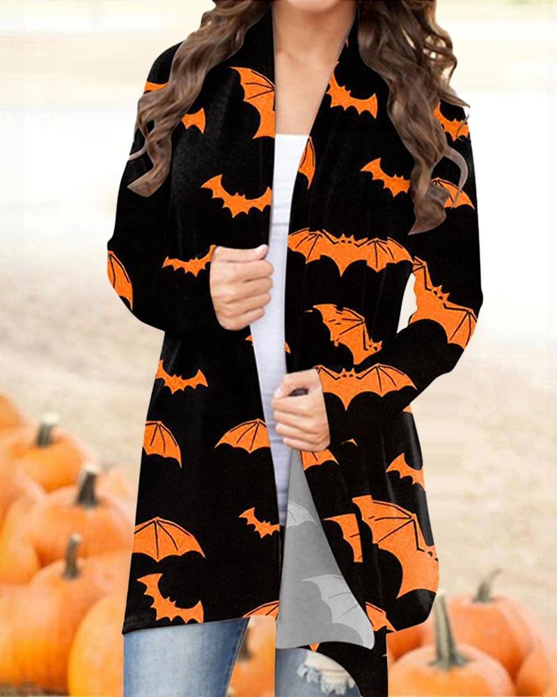 Halloween Bats Printing Casual Open Front Cardigan