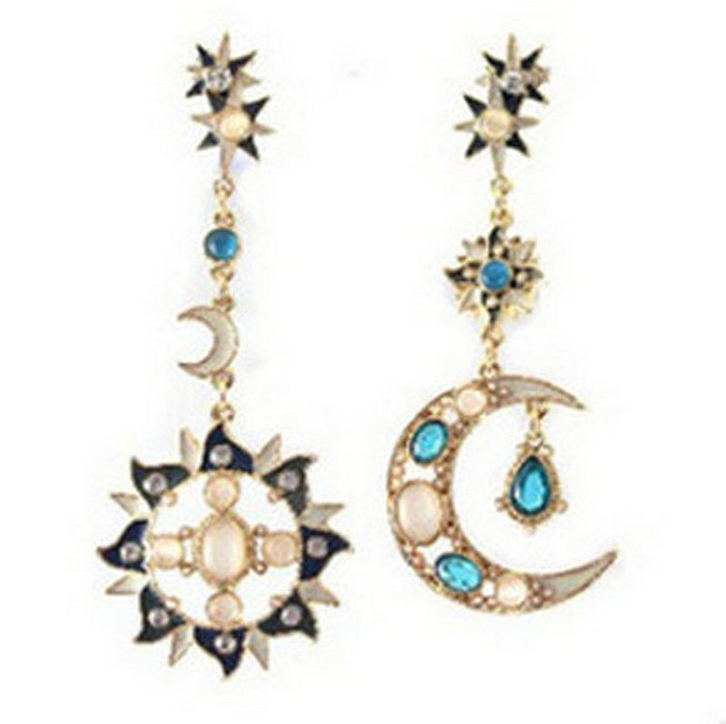 Minnieskull Fashion sun moon asymmetrical earrings - Minnieskull