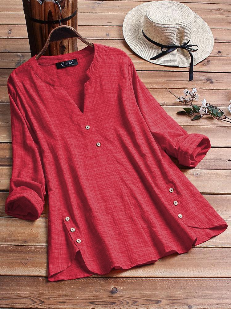 Women's loose plus size comfortable irregular hem button shirt