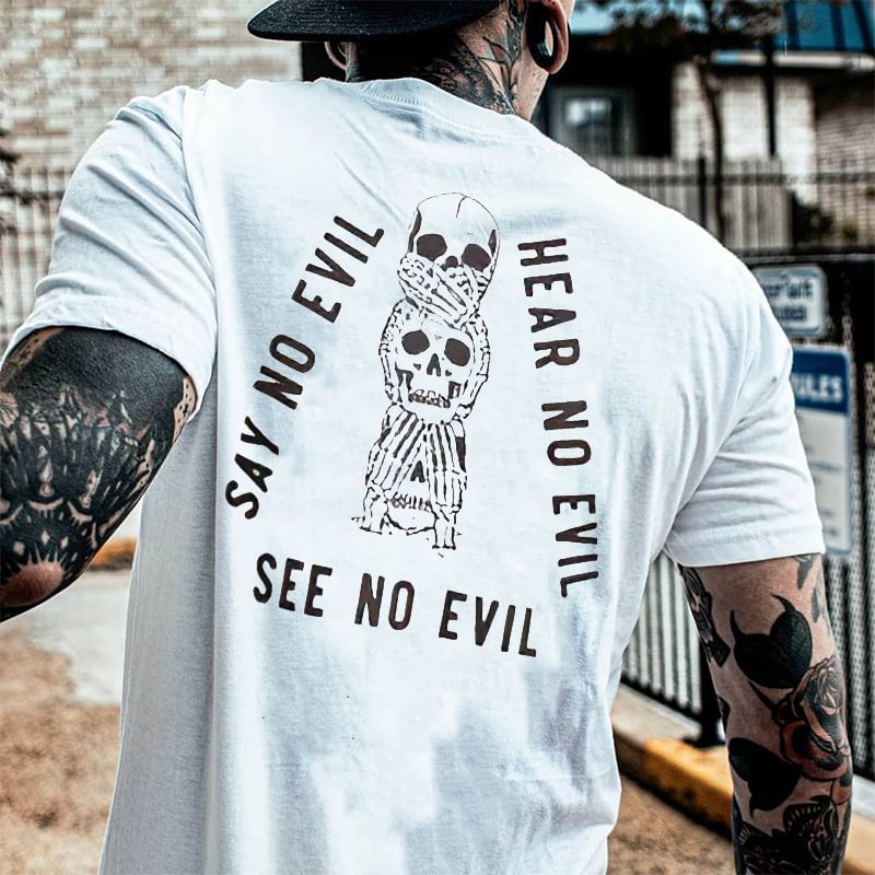 Cloeinc    Skulls Say No Evil Hear No Evil Printed Men's T-shirt - Cloeinc