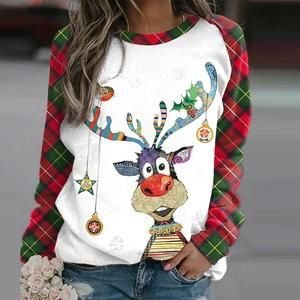 Christmas Reindeer Plaid Printed  Women's Sweatshirt