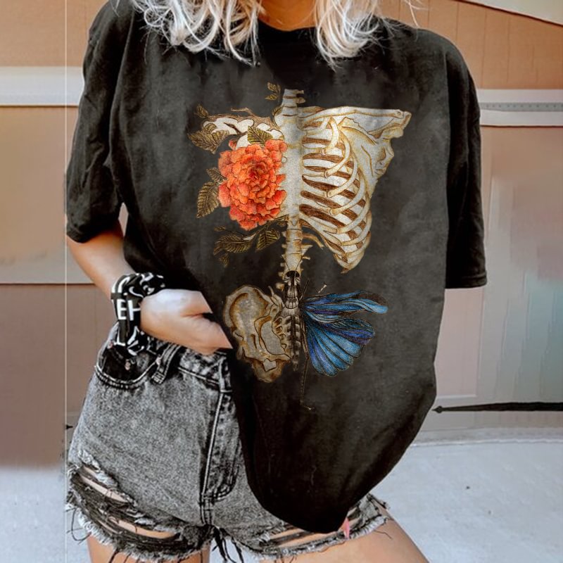   Skeleton flower butterfly print sports T-shirt designer - Neojana