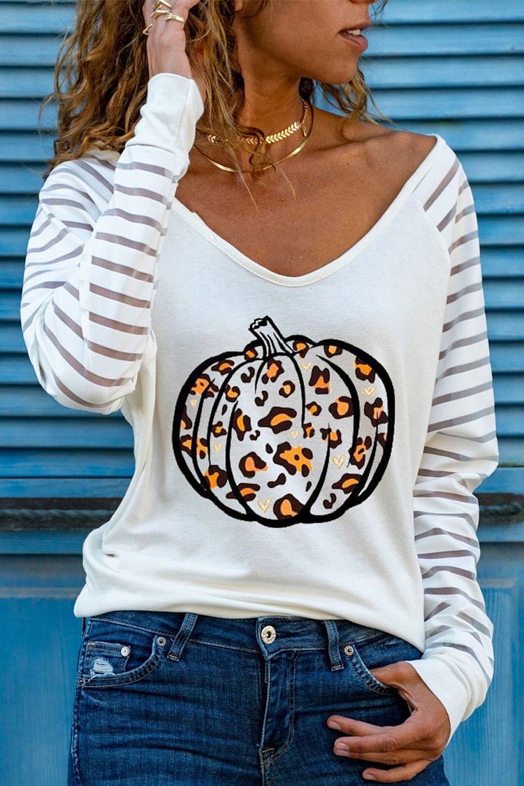 Women's T-shirts Pumpkin Print T-shirt-Mayoulove