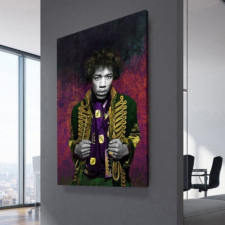 Jimi Hendrix Green Jacket Canvas Wall Art
