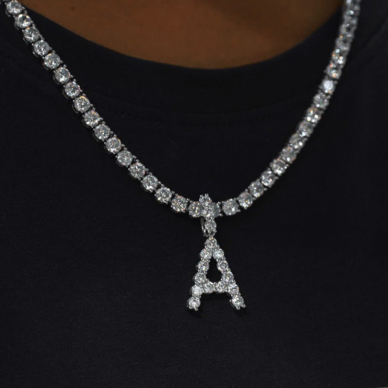 A-Z Iced Out Tennis Letters Pendant Necklace-VESSFUL