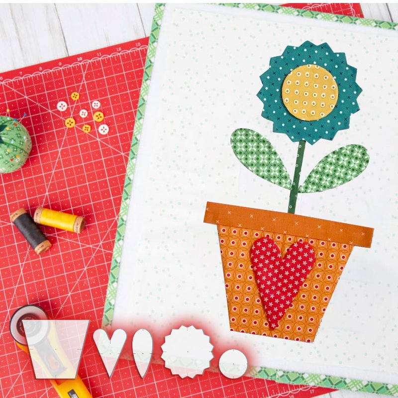 Sunflower Potted Plant Quilt Template Set With Instructions