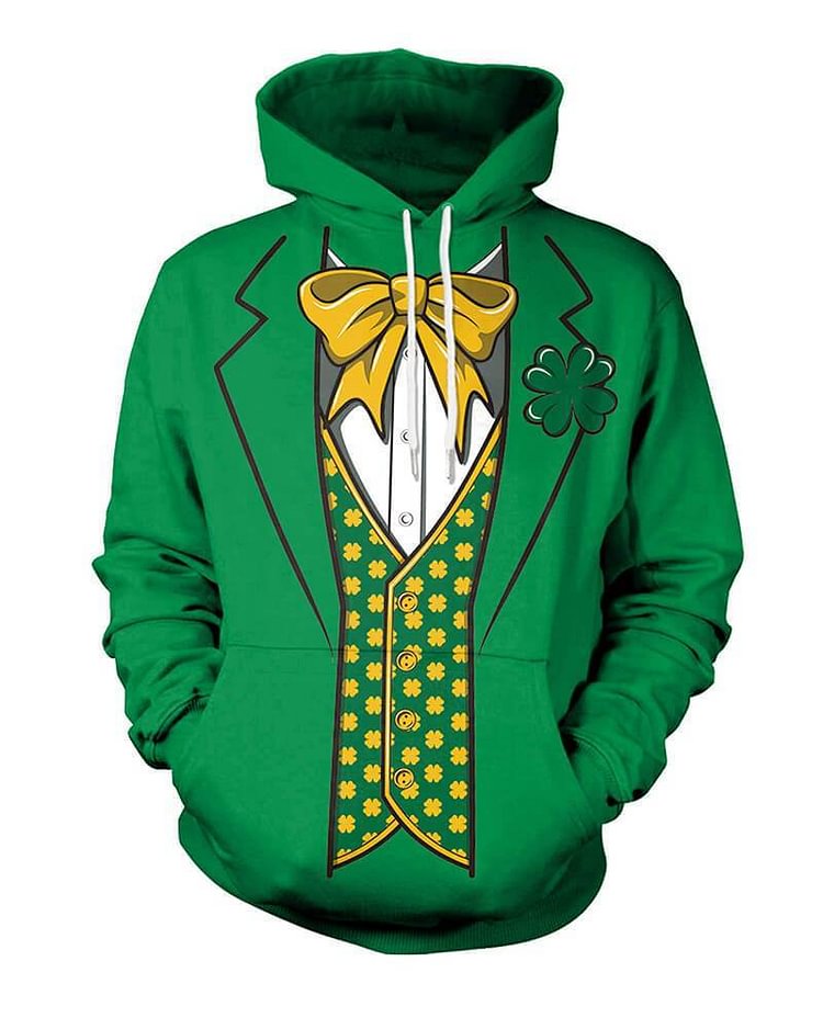 Mayoulove Bow Tie Lucky Clover Printed Green Unisex St. Patrick Pullover Hoodie-Mayoulove