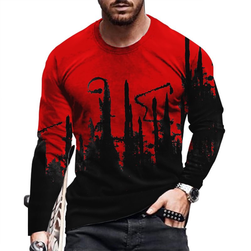 Abstract Printing Long-sleeved Men's Casual T-shirts-VESSFUL