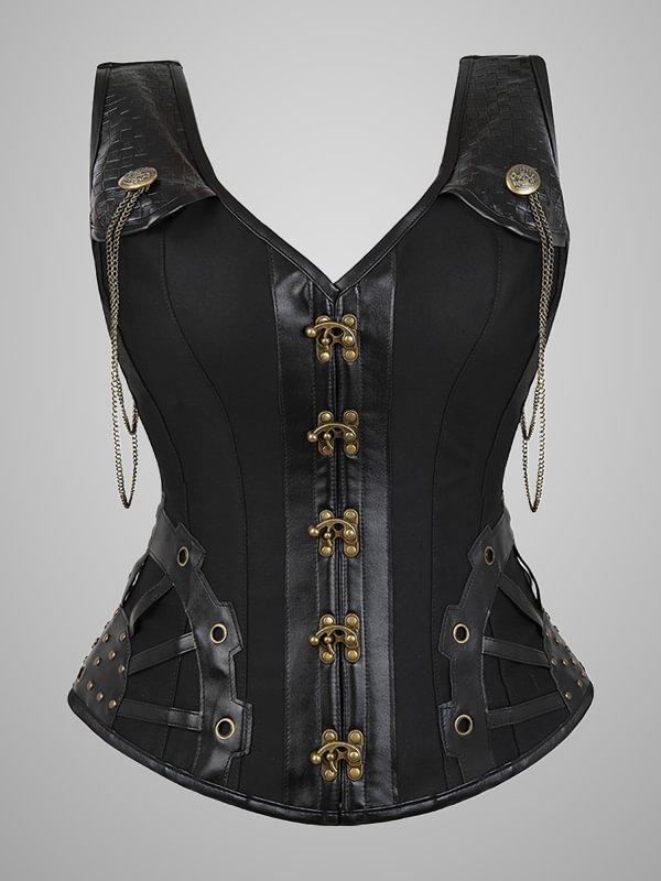 Steampunk Paneled Chain-trimmed Front Zipper Breathable Shapewear