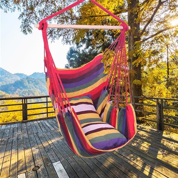 Canvas Hanging Rope Chair with Pillows - Hammock Chair Swing - tree - Codlins