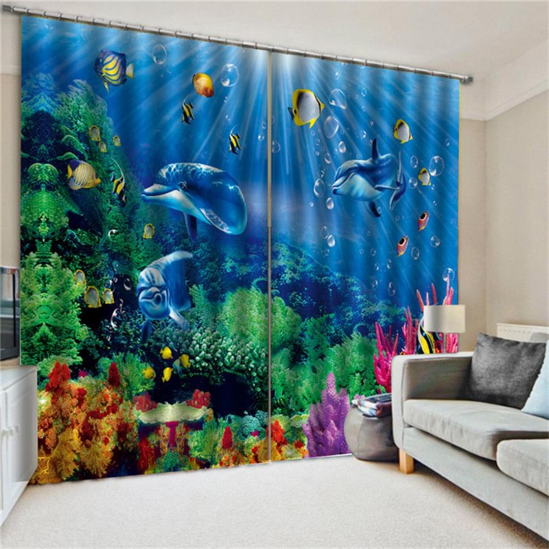 3D Curtains Underwater World Marine Animal Curtains - vzzhome