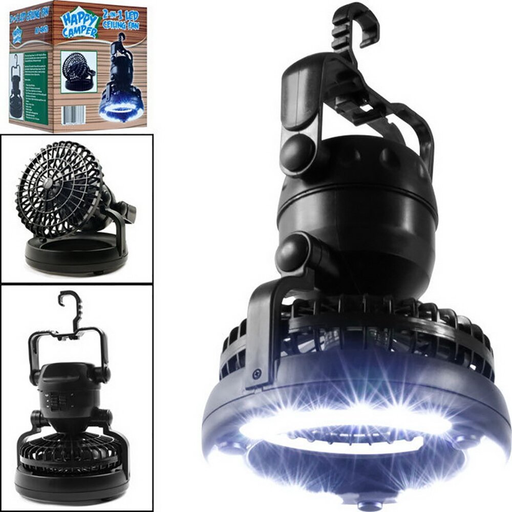 Portable LED Camping Lantern with Ceiling Fan 2-In-1 Combo 18 Super Bright LED Light、、sdecorshop