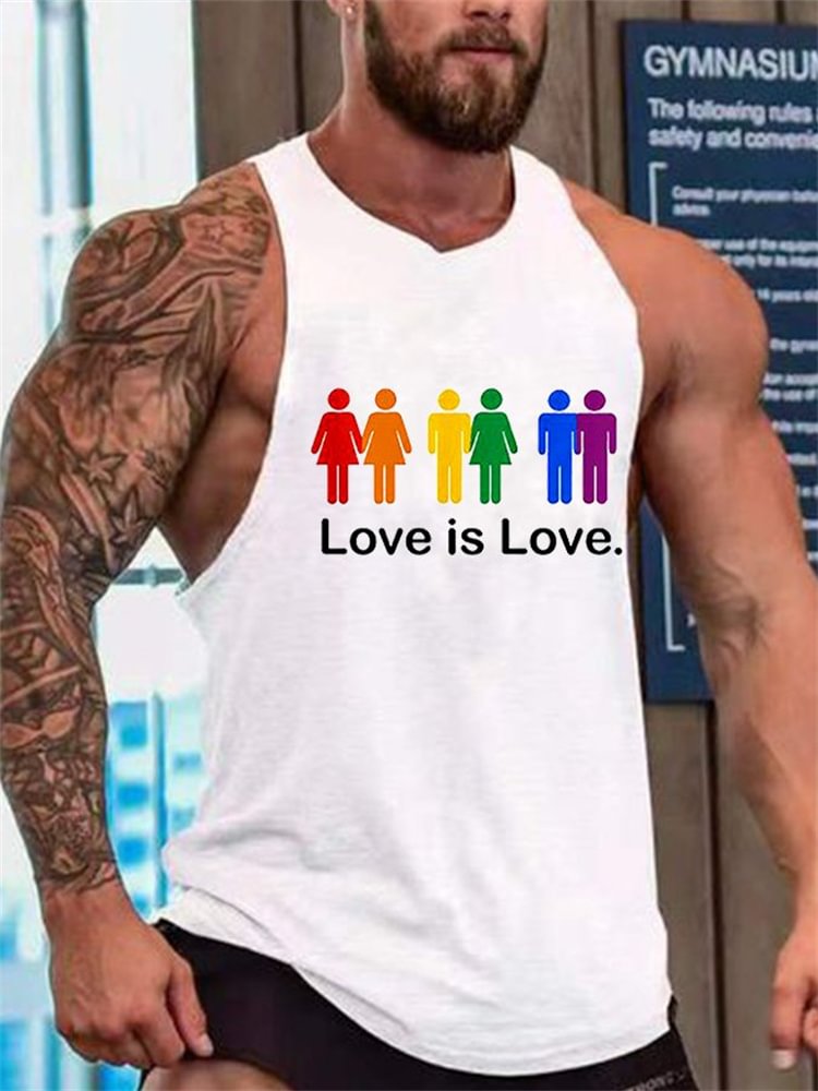 BrosWear Love Is Love Rainbow Color Print Gay Pride Crew Neck Tank Top