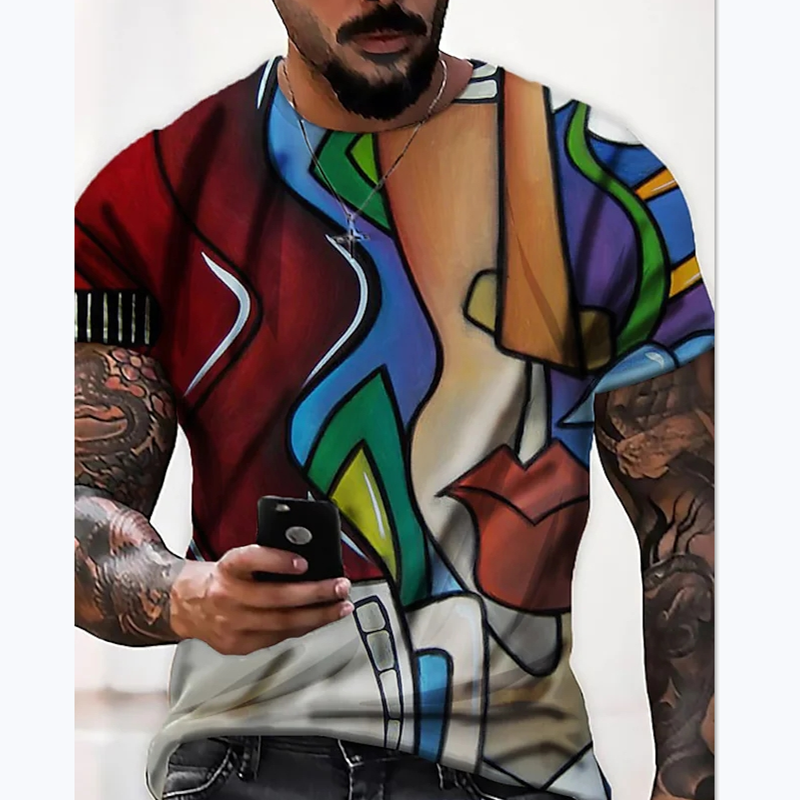 Abstract Geometric Pattern Casual Summer Short Sleeve Men's T-Shirts-VESSFUL