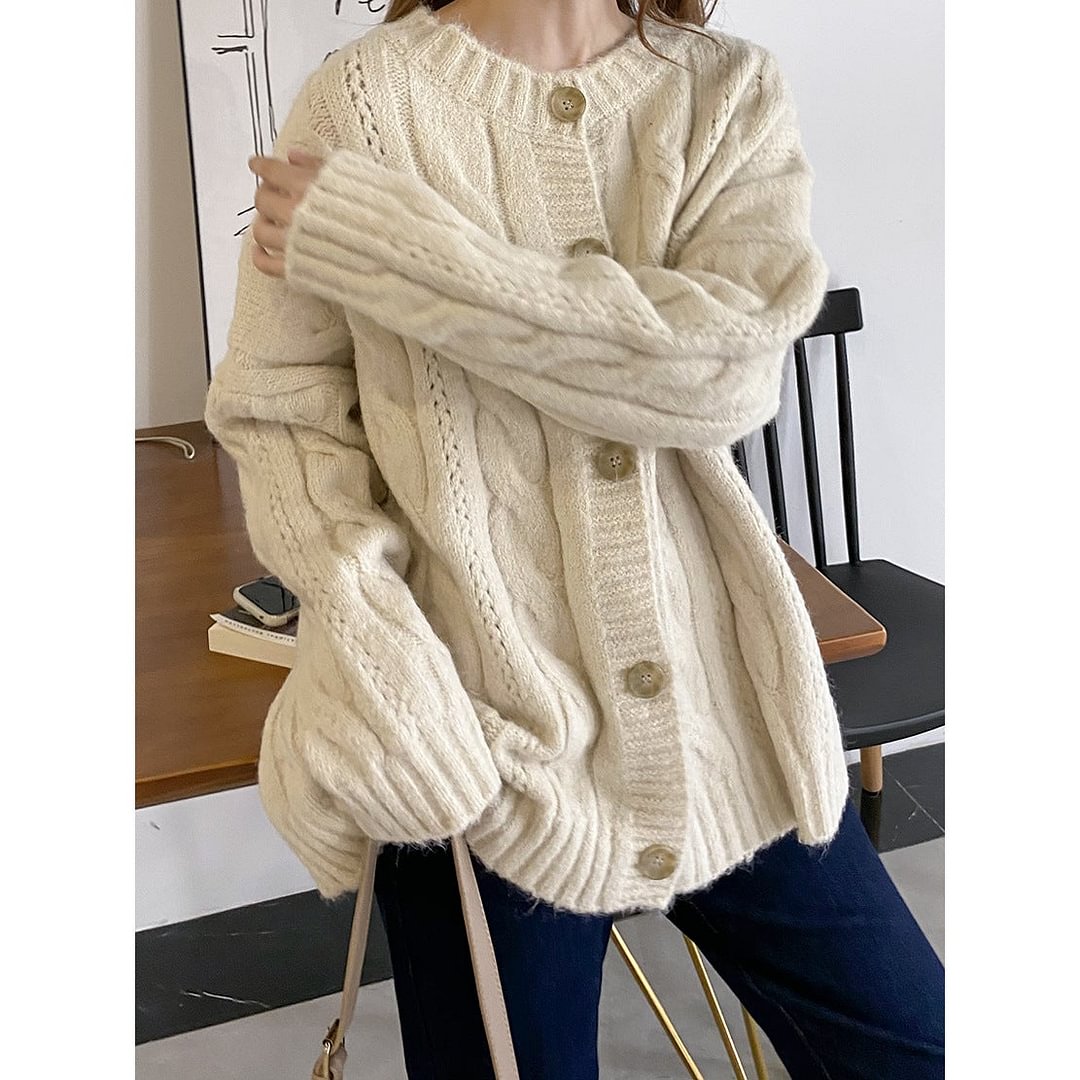 Waxy Yarn Mohair Women's Cardigan Coat Sweater-Corachic