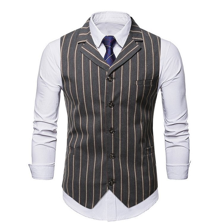 BrosWear Men's Slim Striped Suit Vest