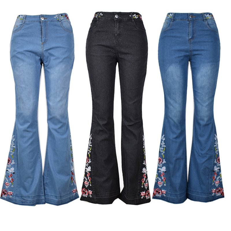 Classic flower print casual flared jeans