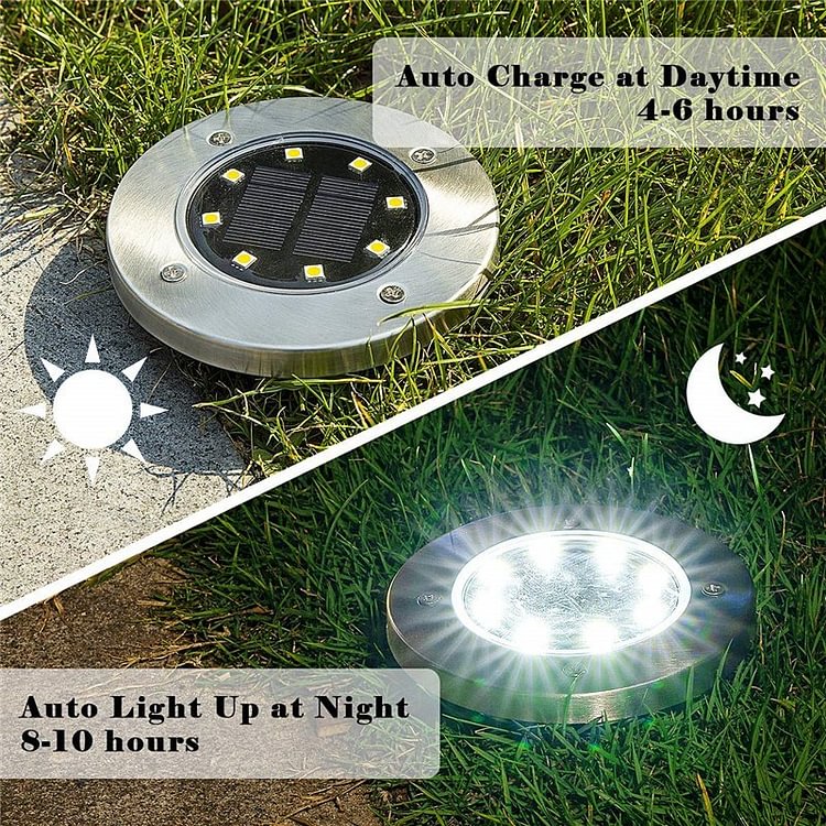 4 Pack Solar Ground Lights, 8 LED Solar Powered Disk Lights Outdoor Waterproof (White) - Sean - Codlins