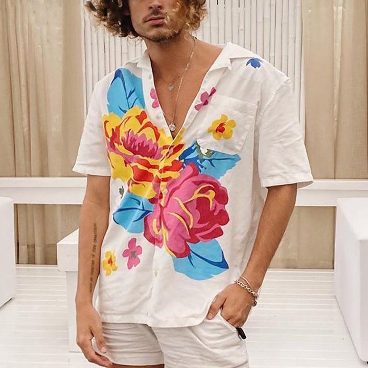 Floral Casual Pocket Streetwear Short sleeves Lapel Shirt Blouses-VESSFUL