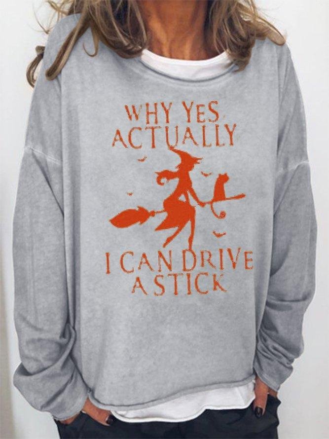 Yes I Can Drive A Stick Halloween Sweatshirt Fall Long Sleeve Top-Mayoulove