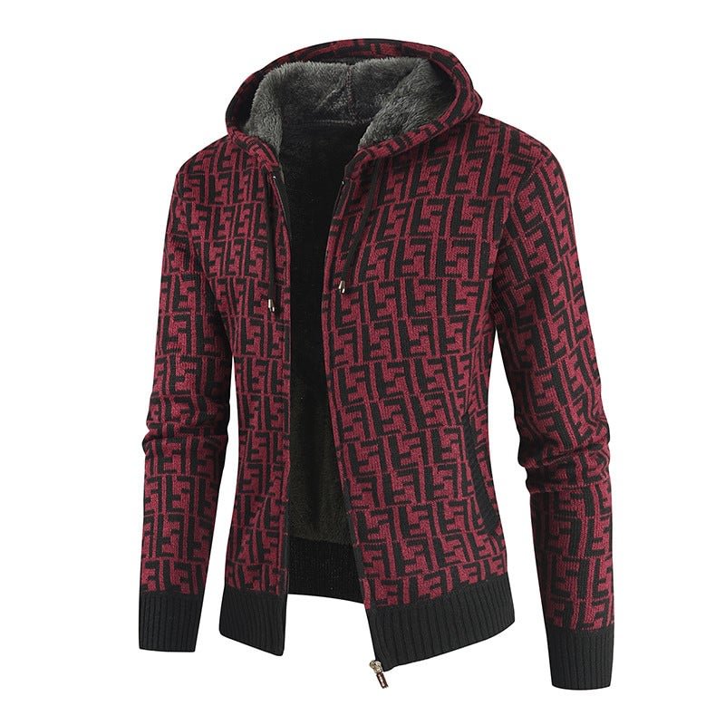 Men's Color Matching Hooded Sweater Coat-Corachic