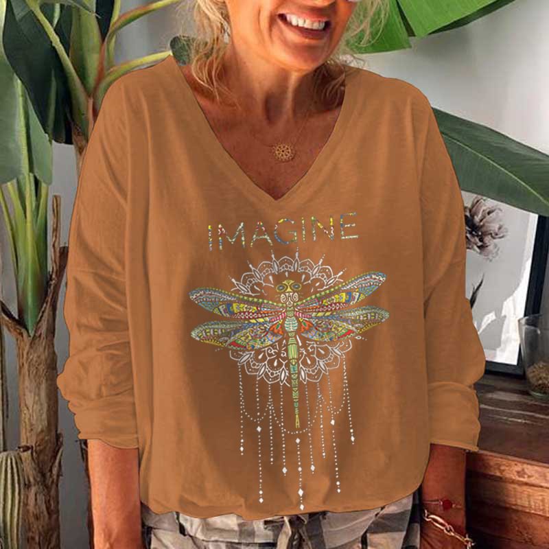 Imagine Featured Dragonfly Printed V-neck Women's  T-shirt