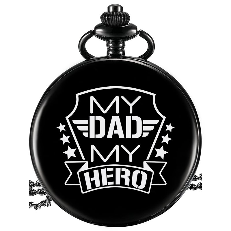 Personalized Pocket Watch With "My Dad, My Hero" Engraved On The Front